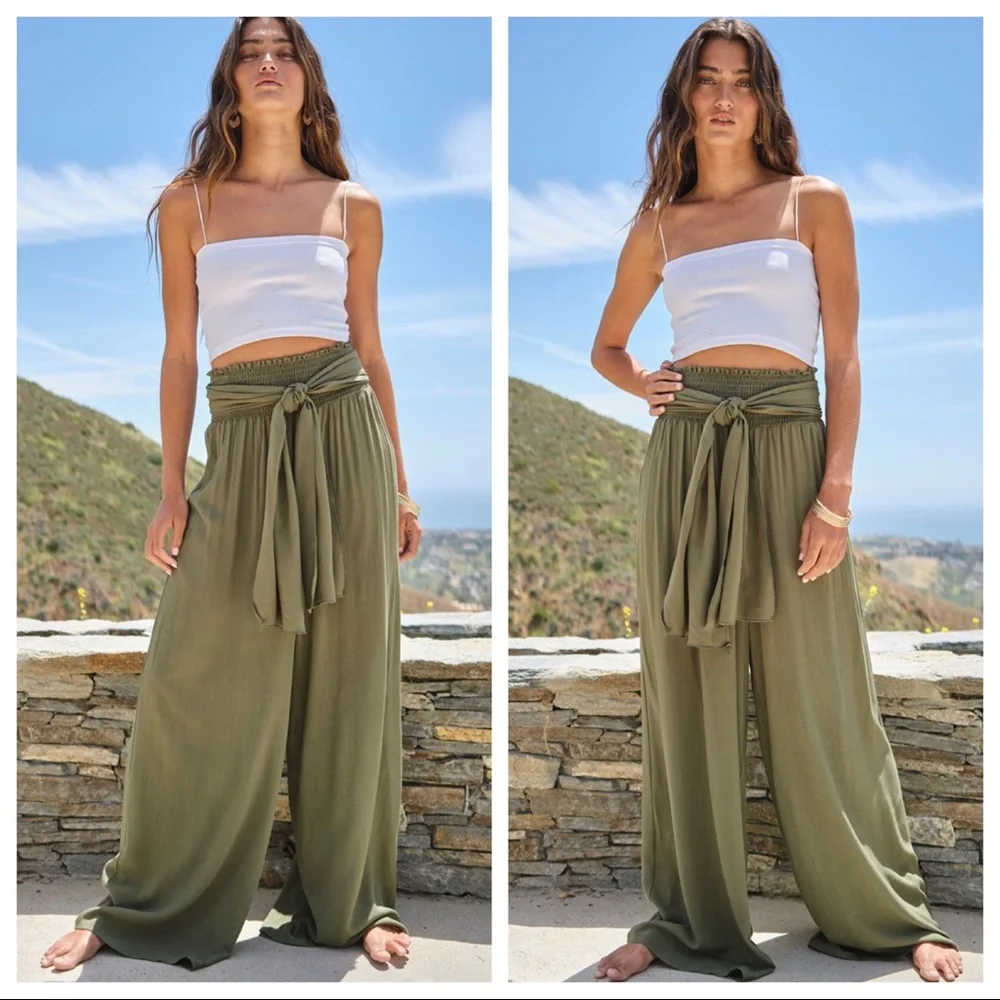 #06 Most Fabulous High Waist Wide Leg Tie at Waist Pants - Picture 4 of 5
